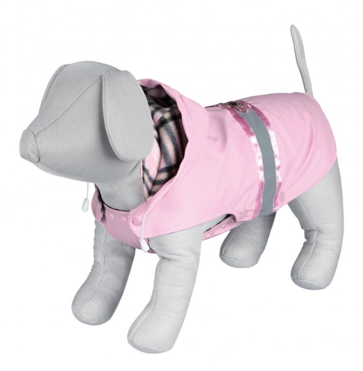 Een nieuw model van een hondenmantel. De mantel met capuchon heeft reflecterende elementen.