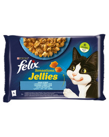 FELIX Sensations Gelees Geschmacksvielfalt aus dem Wasser (Lachs & Garnelengeschmack, Seelachs & Tomate) 4x85g