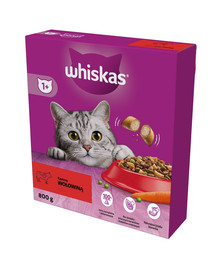 WHISKAS Adult 800 g Trockenvollnahrung für ausgewachsene Katzen mit leckerem Rindfleisch