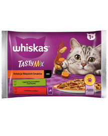 WHISKAS Adult 4 x 85 g Collection of Rural Flavours Katzennassfutter in Saucenstücken mit Lamm, Huhn und Karotten, Rind und Geflügel