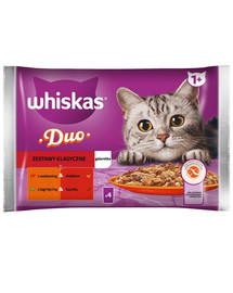 WHISKAS Adult 4 x 85 g Classic Kits Katzennassfutter in Gelee-Stückchen mit Rind- und Geflügelfleisch, Lamm und Ente