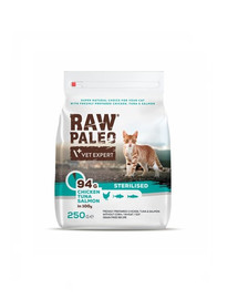 VETEXPERT Raw Paleo Sterilised Chicken&Tuna&Salmon für kastrierte Katzen 250 g