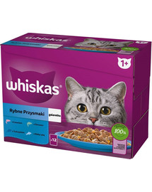 WHISKAS Fischdelikatessen Weißfisch, Kabeljau, Lachs, Thunfisch in Gelee 12x85g