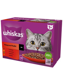 WHISKAS Adult 12 x 85 g Classic Meals Katzennassfutter in Saucenstücken mit Rind, Huhn, Lamm, Geflügel