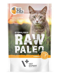 VETEXPERT Katzen-Nassfutter Raw Paleo Sterilised Truthahn 100G