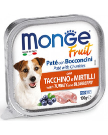 MONGE Fruit Dog Pate mit Truthahn und Heidelbeeren 100g