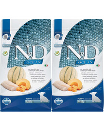 FARMINA N&D Ocean Dog Puppy Mini Kabeljau, Kürbis & Cantaloupe Melone für Welpen und trächtige Hündinnen 2x2,5 kg