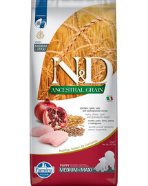 FARMINA N&D HUHN, DINKEL, HAFER & GRANATAPFEL PUPPY MEDIUM MAXI 12 kg
