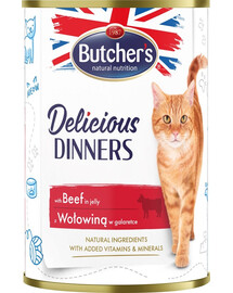 BUTCHER'S Delicious Dinners, Katzenfutter, Stücke mit Rindfleisch in Gelee, 400g