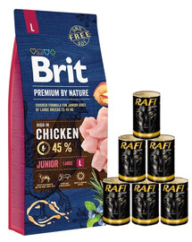 BRIT Premium By Nature Junior Large L 15 kg + Geflügel Nassfutter 6x1240 g