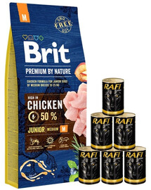 BRIT Premium By Nature Junior Medium M 15 kg + Nassfutter mit Geflügel 6x1240 g