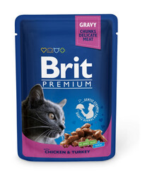 BRIT Premium Adult Beutel mit Huhn und Truthahn für Katzen 24 x 100g