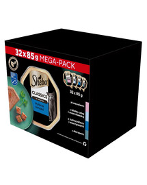 SHEBA Classics Pate Weißfisch, Kabeljau, Lachs und Thunfisch 32x85g