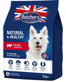 BUTCHER'S Natural&Healthy Trockenfutter für Hunde mit Rindfleisch 3 kg