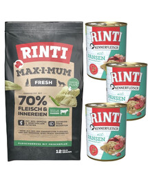 RINTI MAX-I-MUM Pansen 12 kg + Kennerfleisch Pansen 3x400 g