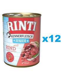 RINTI Kennerfleisch Junior 12x800g mit Rindfleisch für Welpen