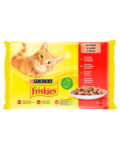 FRISKIES Nassfutter in Sauce mit Huhn, Rind, Lamm und Ente 4 x 85g