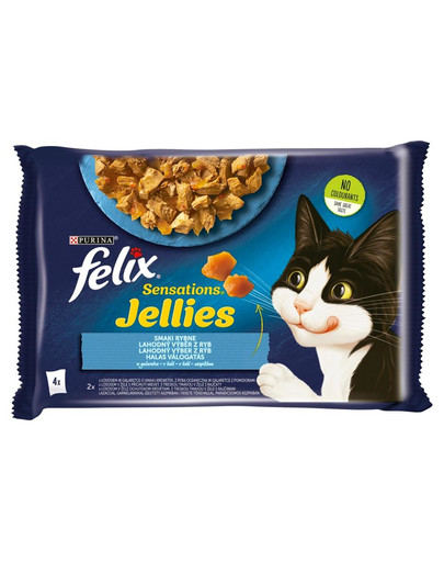 FELIX Sensations Gelees Geschmacksvielfalt aus dem Wasser (Lachs & Garnelengeschmack, Seelachs & Tomate) 4x85g