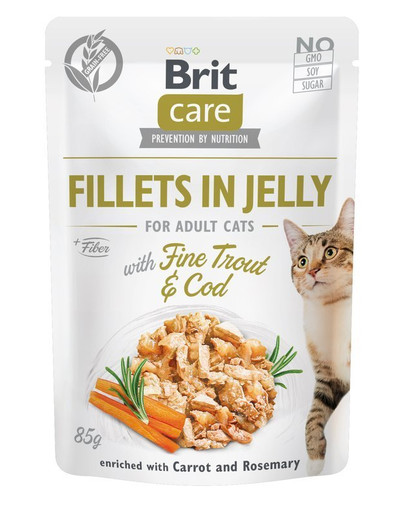 BRIT Care Fillets in Jelly with Fine Trout & Cod 24 x 85 g Kabeljau und Forelle