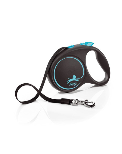 FLEXI Automatik-Leine Schwarz Design L-Gurt 5 m blau