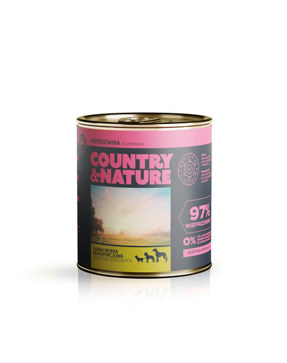 COUNTRY&NATURE Getreidefreies Nassfutter Schweinefleisch mit Spinat 850g