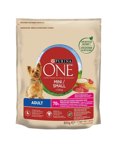 PURINA ONE Mini / Small Rindfleisch reichhaltig mit Reis für kleine Rassen 800 g