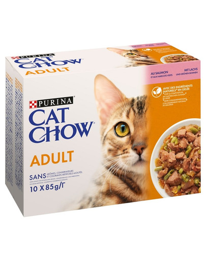 PURINA CAT CHOW Adult Multipack mit Lachs und grünen Bohnen in Gelee 10x85 g