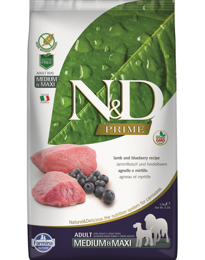 FARMINA N&D Prime Dog Adult Medium & Maxi Lamb & Blueberry 2,5 kg