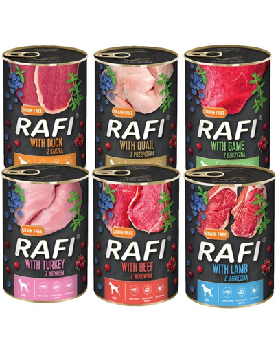 DOLINA NOTECI Rafi Premium Dosen MIX Ente, Wachtel, Wilde, Lamm, Pute 48x400g