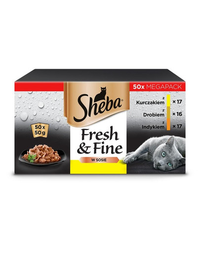 SHEBA Fresh&Fine 50x50 g Saucenbeutel für Huhn, Geflügel und Pute
