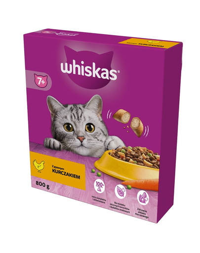 WHISKAS Senior Trockenfutter mit leckerem Huhn 800g