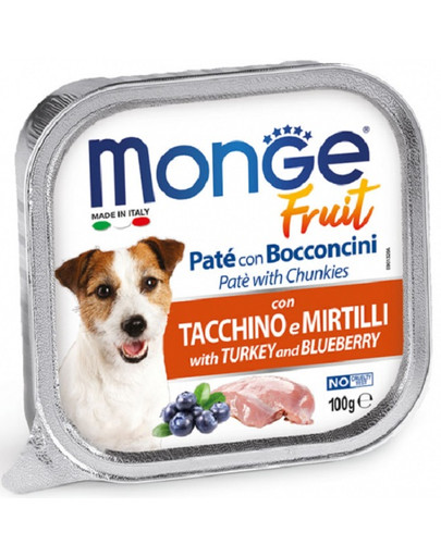 MONGE Fruit Dog Pate mit Truthahn und Heidelbeeren 100g