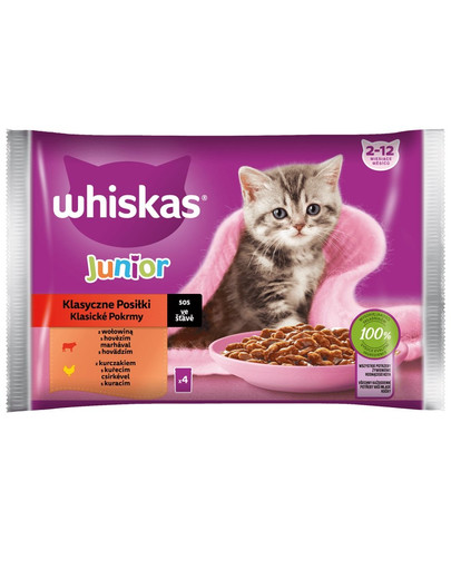 WHISKAS Junior Classic Meals Hähnchen und Rindfleisch in Sauce 4x85g