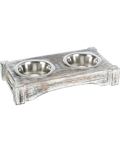 TRIXIE Schalen-Set Edelstahl/Holz 2 × 0,45 l