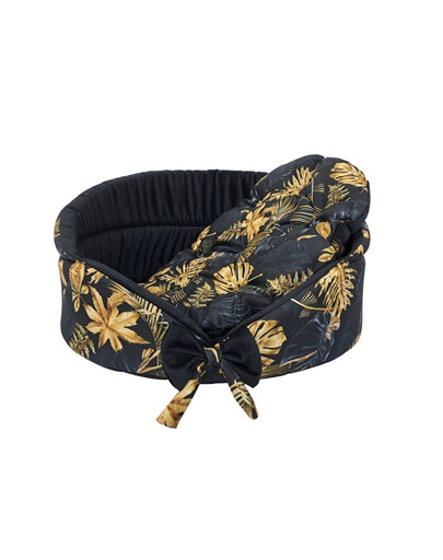 FERA Gold ovales Bett mit Schleife für Hunde und Katzen S 53x44x26 cm