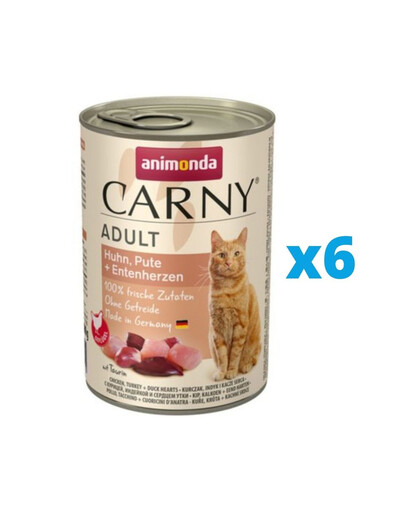 ANIMONDA CARNY ADULT HUHN, PUTE + ENTENHERZEN 6 x 400 g
