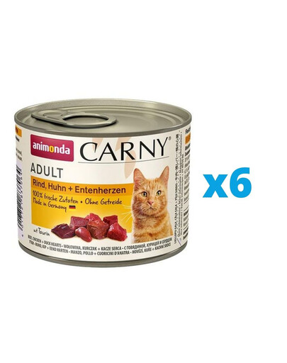ANIMONDA Carny Adult RIND, HUHN + ENTENHERZEN 6 x 200 g