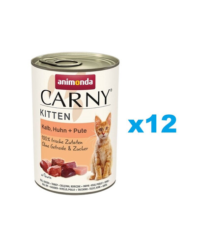 ANIMONDA Carny Kitten Veal&Chicken&Turkey 12x 400 g Kalbfleisch, Huhn und Truthahn für Kätzchen