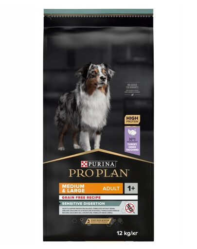 PURINA Pro Plan mit OPTIDIGEST Getreidefreie Medium & Large Adult Sensible Verdauung Truthahn 12kg