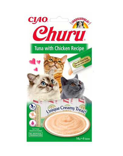 INABA Churu Cat cremiges Katzenleckerli mit Huhn und Thunfisch 4x14g