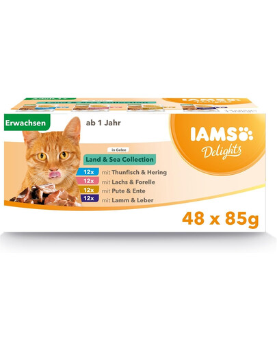 IAMS Cat Delights Adult All Breeds Land&Sea In Jelly Pouch 48 x 85 g