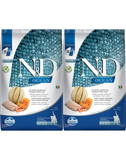 FARMINA N&D Ocean Cat Kitten Kabeljau, Garnelen, Kürbis und Cantaloupe Melone für Kätzchen 2x 5kg