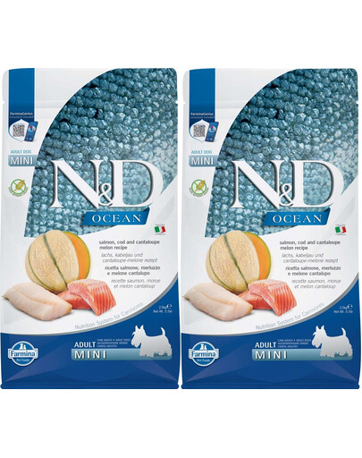 FARMINA N&D Ocean Dog Adult Mini salmon, cod & canatloupe melon 2x2.5 kg