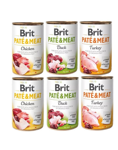 BRIT Pate Meat Geschmacksmischung mit Geflügel 6x400g Pastete für Hunde