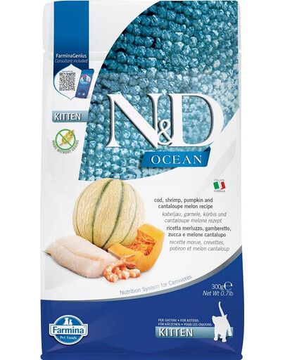 FARMINA N&D Ocean Cat Kitten Kabeljau, Garnelen, Kürbis & Cantaloupe-Melone 300 g