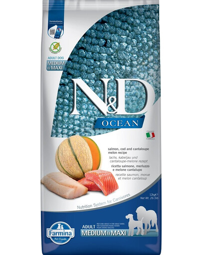 FARMINA N&D Ocean Dog Adult Medium & Maxi salmon, cod, pumpkin & cantaloupe melon 12 kg