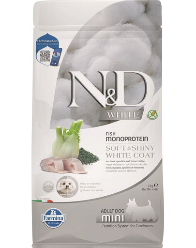 FARMINA N&D White Dog Adult Mini Sea Bass, Spirulina & Fennel 2 kg