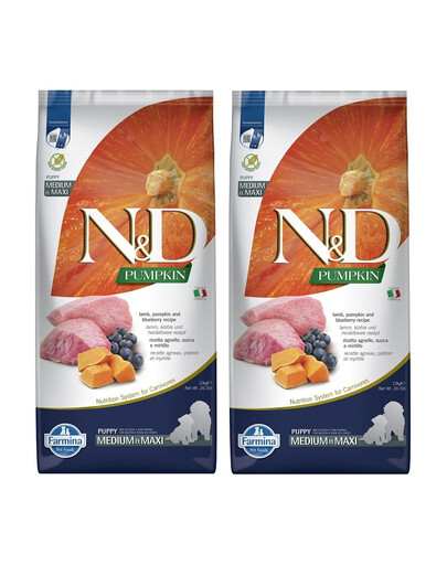 FARMINA N&D Pumpkin Lamb & Blueberry Puppy Medium & Maxi 24 kg (2 x 12 kg)
