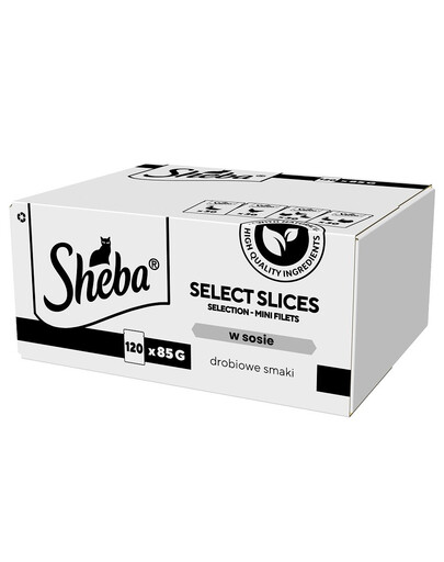 SHEBA Selection Select Slices Geflügelgeschmacksbeutel 120x85 g in Saucenstücken mit: Ente, Huhn, Geflügel, Ente und Pute für ausgewachsene Katzen