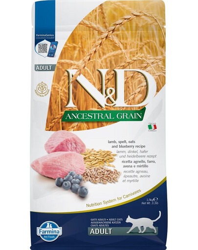 FARMINA N&D Low Ancestral Grain Lamb & Blueberry Adult Cat 1.5 kg